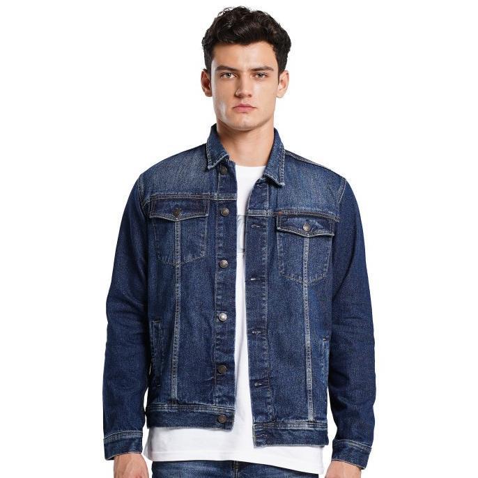 Lee Cooper Jaket Jeans Denim Remington Worn Biru Gelap