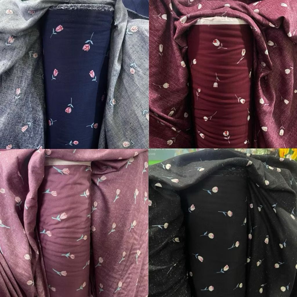 Kain Katun Rayon Viscose Premium - Kain Rayon Motif Bunga Tulip Best Seller - Kain Rayon Motif Bunga