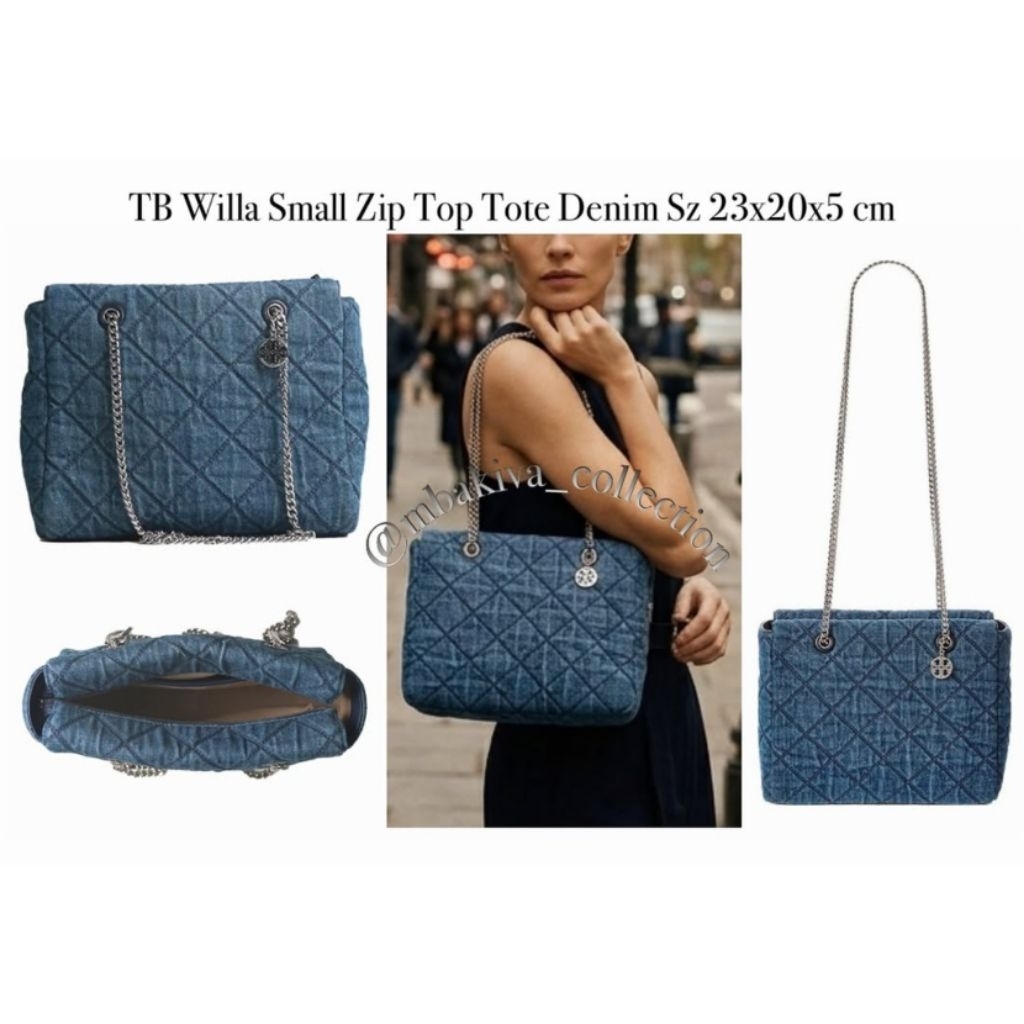 TB Willa Small Zip Top Tote Denim