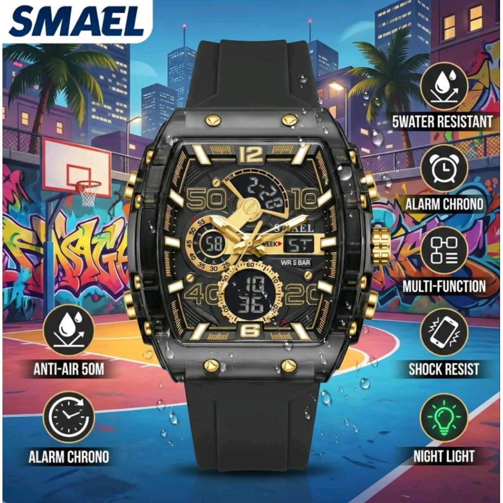 Jam Tangan Pria SMAEL 8109 Analog Digital Tahan Air