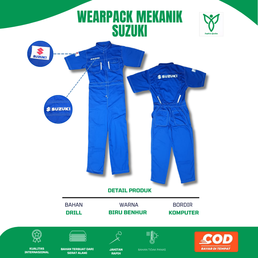 Wearpack Suzuki New Biru Benhur | Seragam Mekanik Bengkel Resmi | Wearpack Bengkel Premium