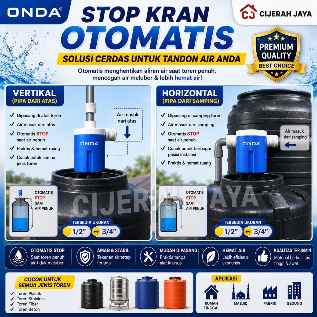 ONDA PELAMPUNG OTOMATIS TOREN TANDON AIR OTOVAL OTOVALVE / STOP KRAN OTOMATIS ONDA VERTIKAL HORIZONT