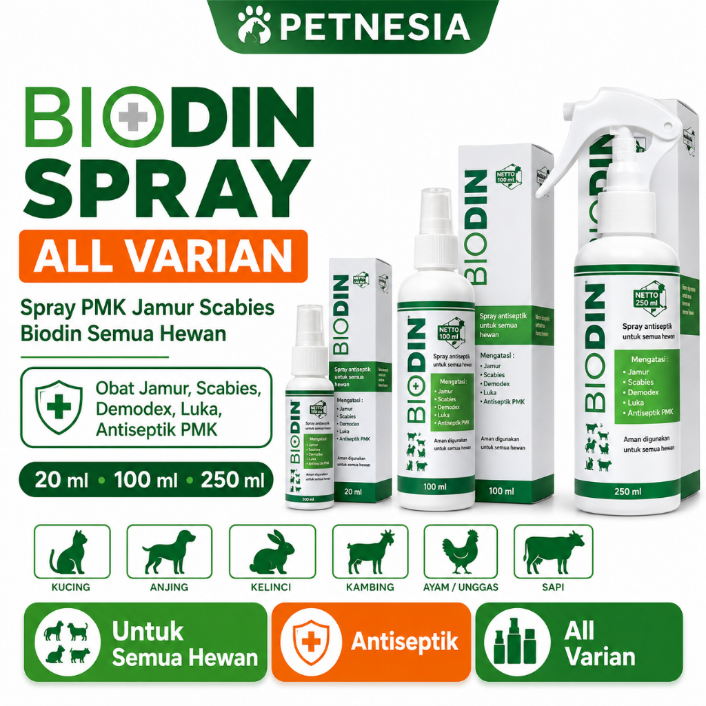 BIODIN SPRAY ALL VARIAN - Spray PMK Jamur Scabies Biodin Semua Hewan