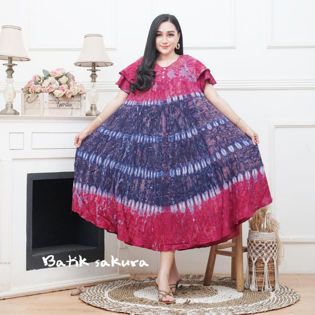 Daster Payung Rosa Jumbo Motif Jumputan Batik Sakura Pekalongan Baju Dress Piyama Wanita Tidur Bali