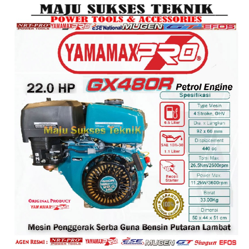 YAMAMAX PRO GX 480 R (22.0HP) Engine Bensin Penggerak Serbaguna Putaran Lambat Reducer GX480 GX 480