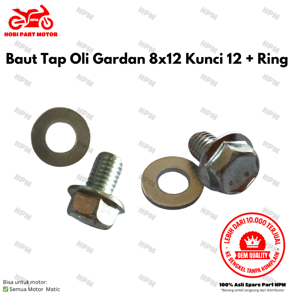 Baut Tap Pembuangan Oli Gardan Motor Matic besi baja + Ring alumunium 8x12 kunci 12 beat scoopy geni
