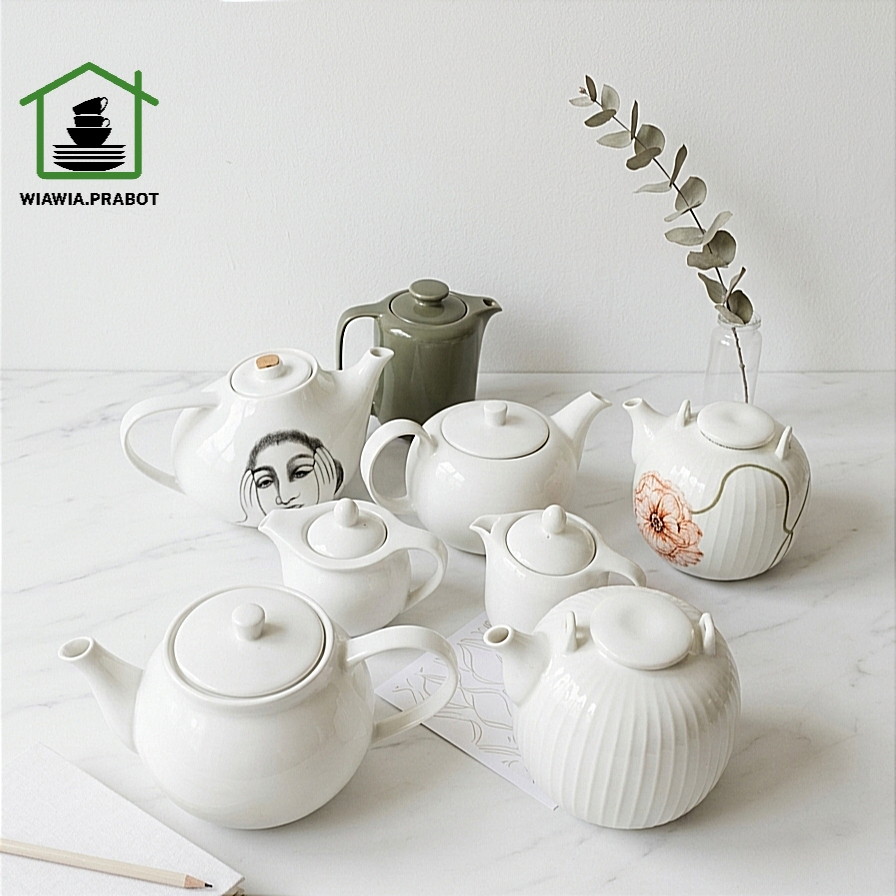 teko keramik porselen kecil 400ml blanc / tea pot horeka / poci teh kopi beling kaca putih