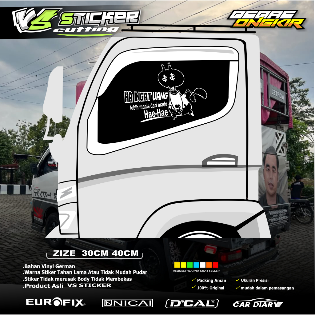 Stiker Cutting  Variasi kata motivasi untuk  kaca pintu bak Truk Mobil Canter Pick up tulisan  uang 
