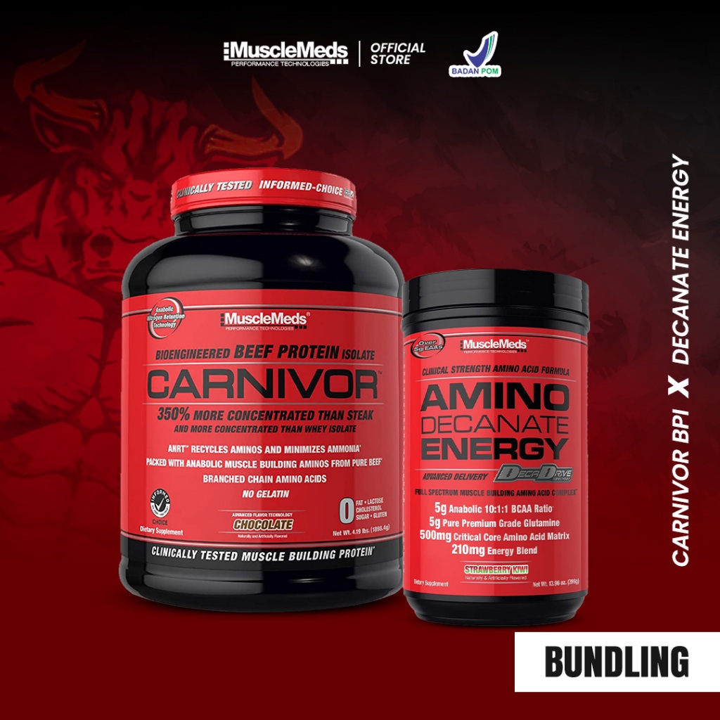 BUNDLING HEMAT | MUSCLEMEDS Carnivor Beef Protein 4 lbs x Amino Decanate Energy 30 Serving