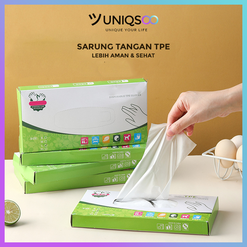 UNIQSOO Sarung Tangan TPE 100 pcs Sekali Pakai Sarung Tangan Plastik Pembersih Rumah Tangga Bebas La