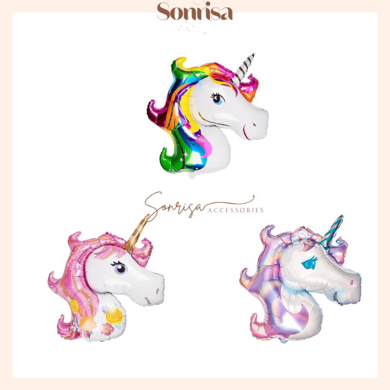 SONRISA - Balon Foil Kepala Unicorn Mini / Balon Kepala Unicorn Mini / Balon Unicorn Rainbow / Balon