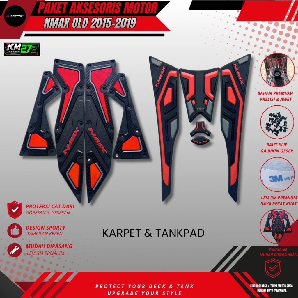 KM272 Paket Aksesoris  Nmax Old 2015 - 2019 | Karpet | Tankpad Nmax Old Full Karet Premium