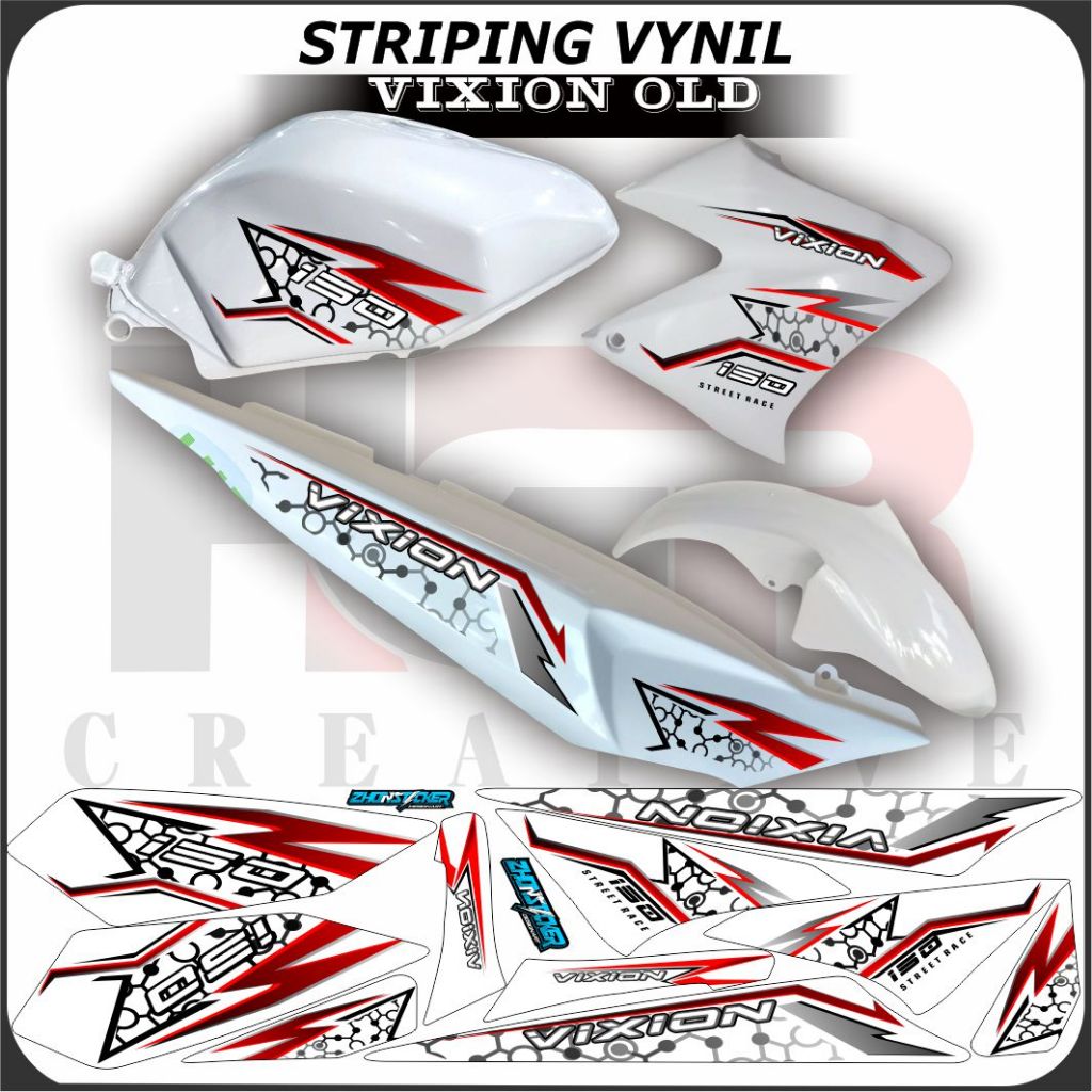 STRIPING VARIASI STICKER VIXION OLD LIST CUSTOM MOTIF CODE005 DASAR PUTIH