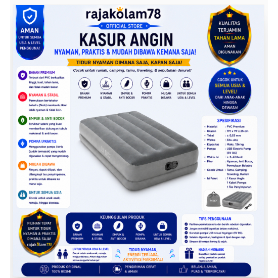 INTEX Kasur Angin Twin Durabeam Prestige 64112 kasur angin + pompa
