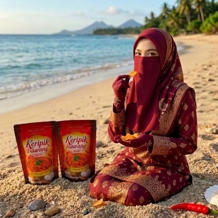 Beli 2 lebih Murah Keripik Bawang Pedas Makassar  225gr