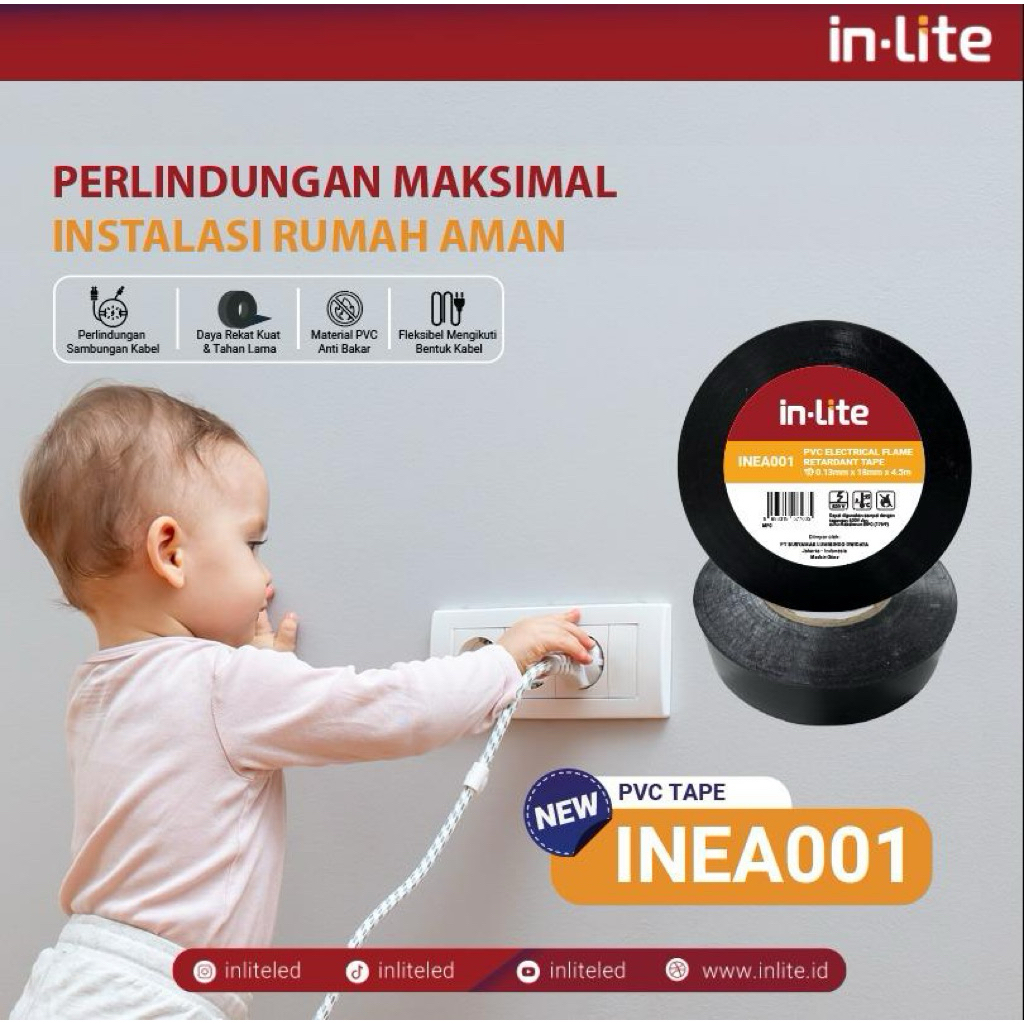 INLITE ISOLASI LISTRIK SOLASI SELOTIP LISTRIK INLITE TEBAL 0.13MM LEBAR 18MM BERKUALITAS - INEA001