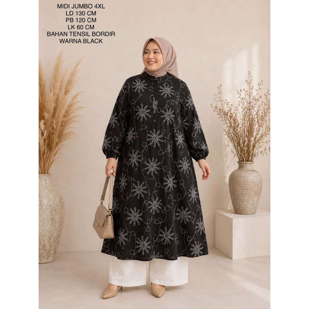 Midi Dress  Jumbo Ld 130 Cm Model Bordir Full Furing Model Kekinian - Aulia Midi Dress