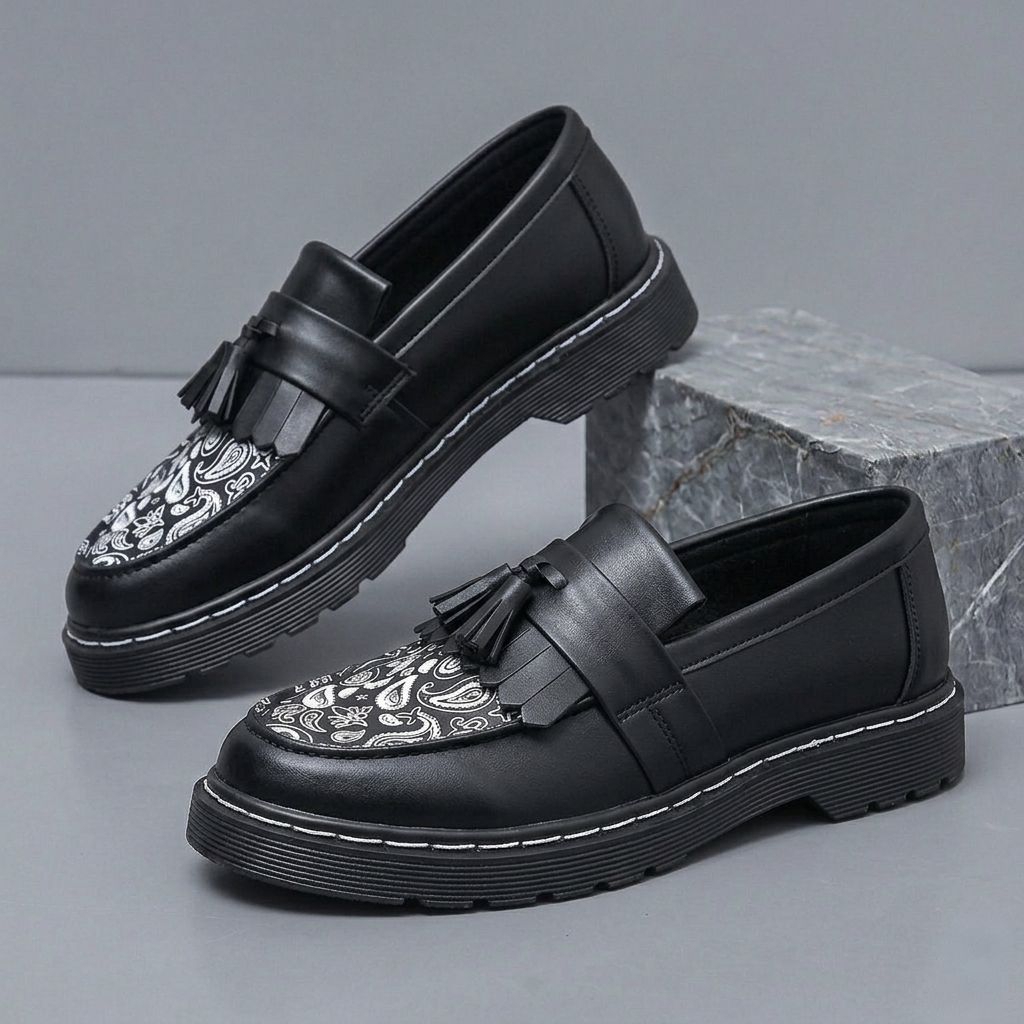 Sepatu Loafers Docmart Pria Skena Paisley Casual Kerja Pantofel Kekinian