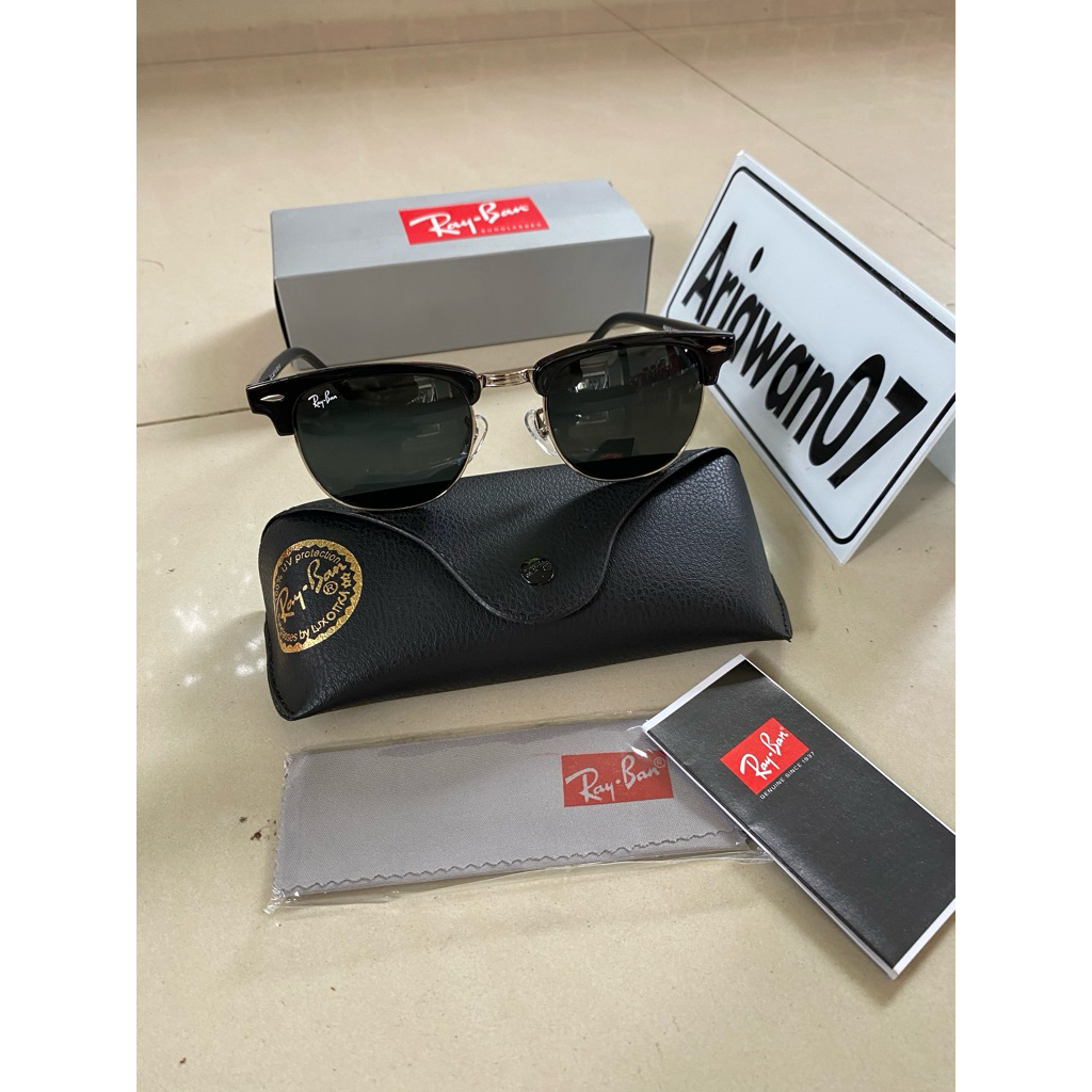 kacamata ray-ban clubmaster frame glosy-silver kaca hitam sz 51