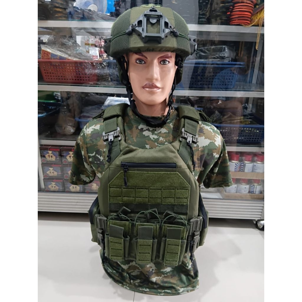 Rompi Body Vest Rajawali Tactical Hijau Army & Helm Mich Relwendy Cover Hijau Tactical