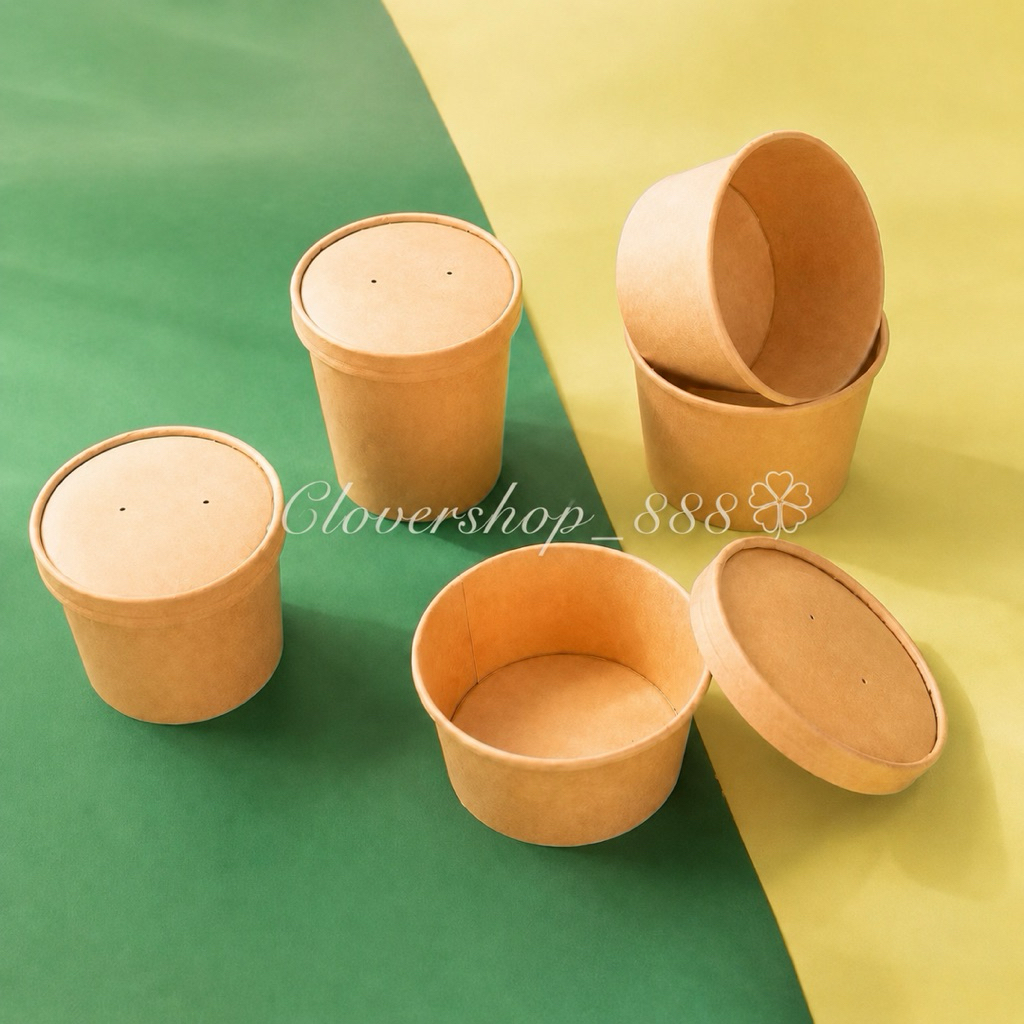 10pcs Paper Cup Bowl / Cup Nasi Bowl /  Paper Cup Bowl + Tutup Dessert Box Cup Paper Sup Kraft