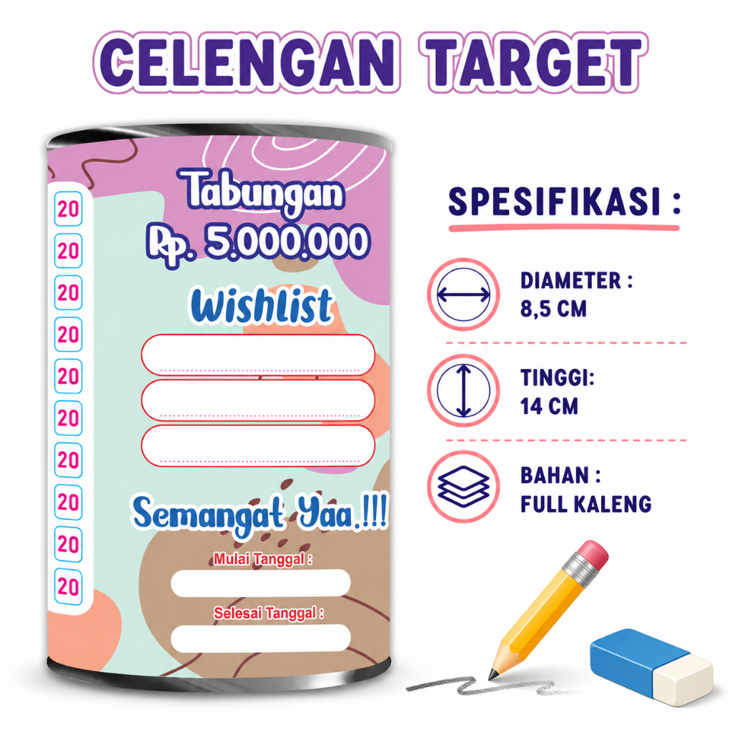 CELENGAN TARGET MURAH CELENGAN VIRAL CELENGAN TIKTOK TABUNGAN BUKA TUTUP ( SMALL 20 RIBU TARGET 5JUT