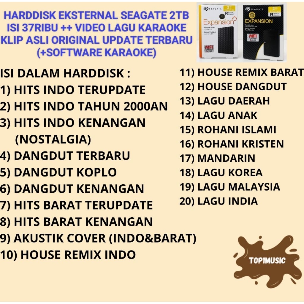 harddisk hdd eksternal isi 37 ribu++ lagu karaoke player Seagate 2TB