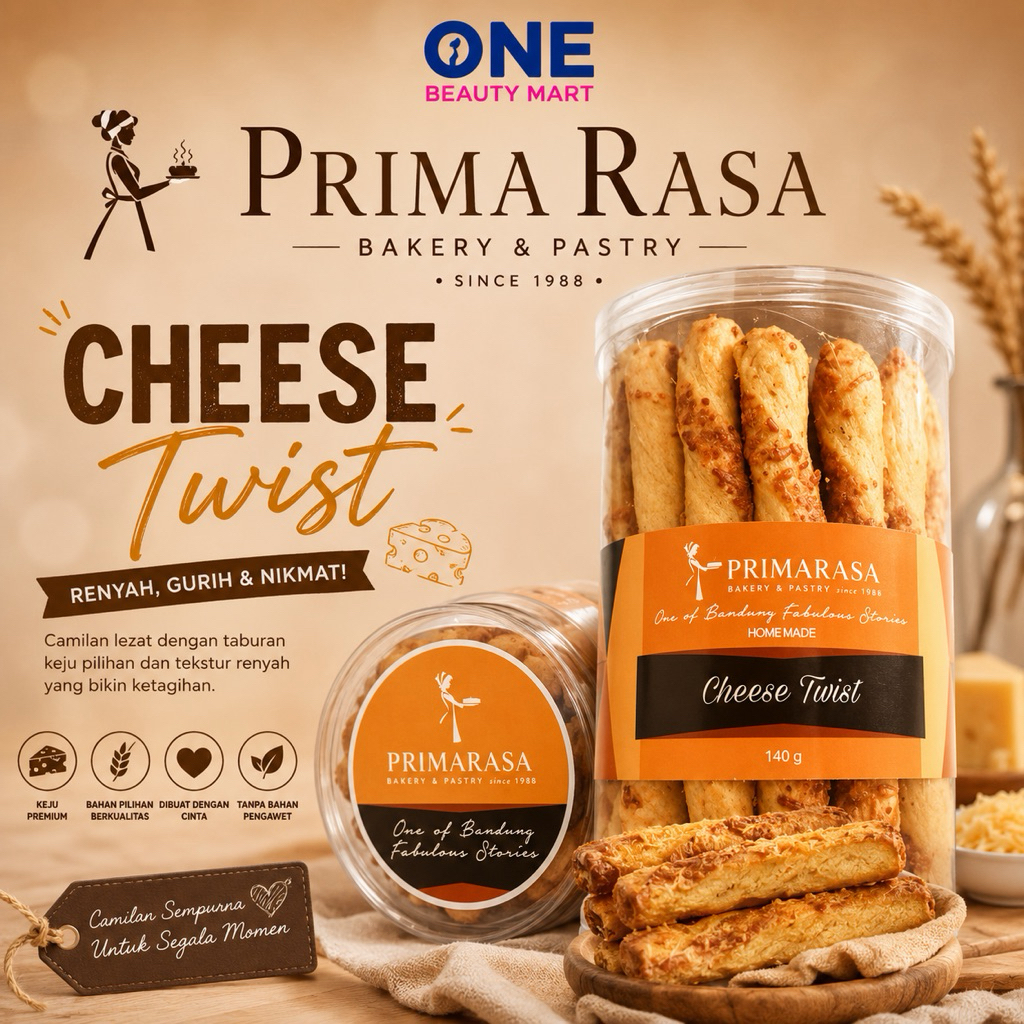 CHEESE TWIST Prima Rasa Bandung - Kue Pastry Snack Keju PrimaRasa Brownies - Bolen Kartika Sari
