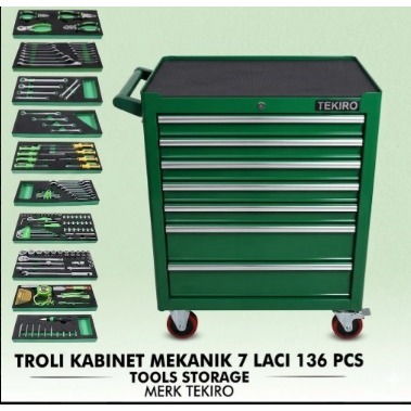 TEKIRO ROLLER KABINET 7 DRAWER ISI 136 PCS / DRAWER / TOOLS - ALAT PERKAKAS