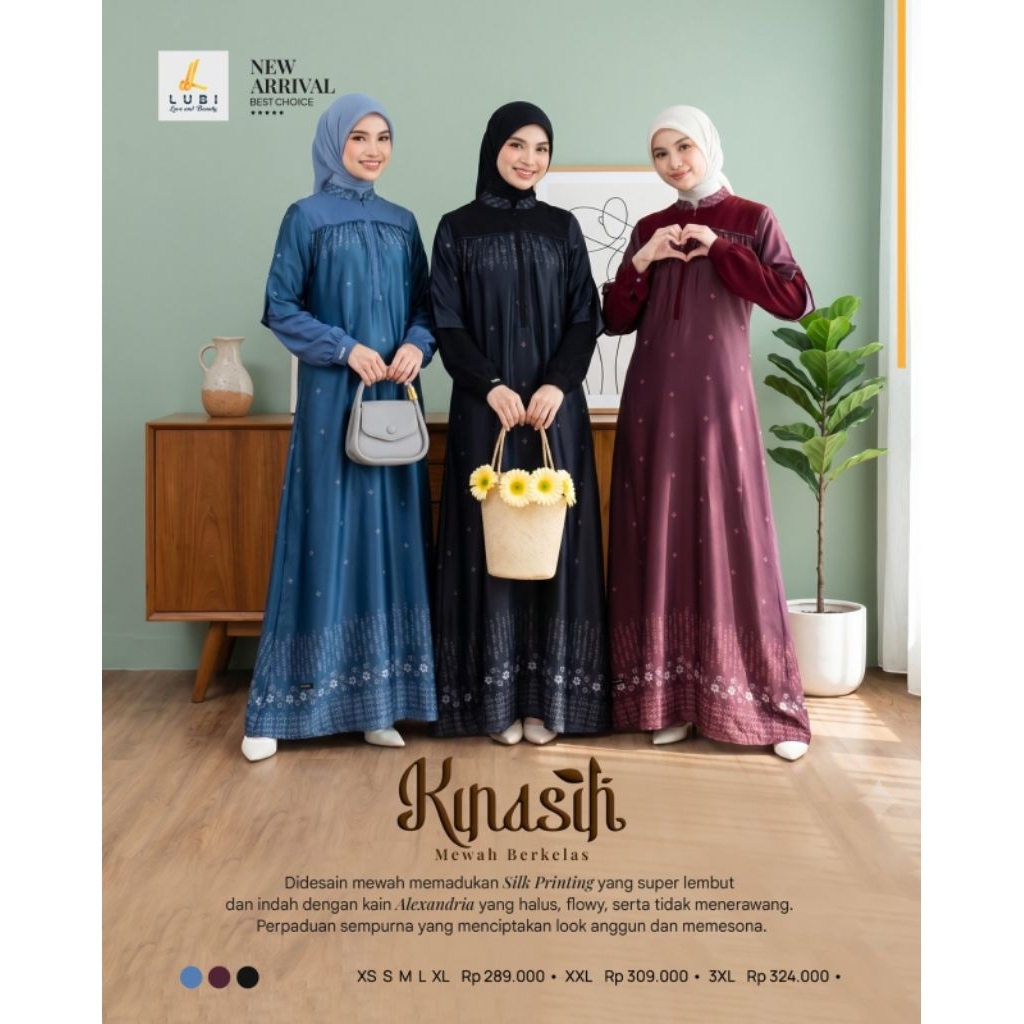 Kinasih Dress by Lubi | Gamis Lubi Silk Printing Terbaru Premium | Gamis Seragaman Blue Terbaru 2026