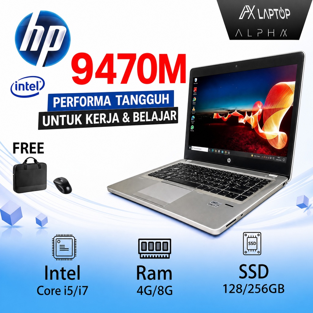 Laptop HP Elitebook Folio 9470M | Intel Core i5/i7 Gen3 | 4GB/8GB RAM | 128GB SSD | Super Slim | Bac