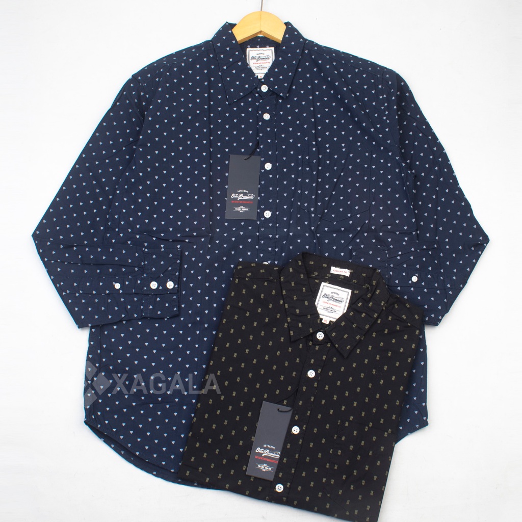 EZIO PREMIUM KEMEJA PRIA LENGAN PANJANG MOTIF ORI BRANDE TERBARU HITAM NAVY REGULER