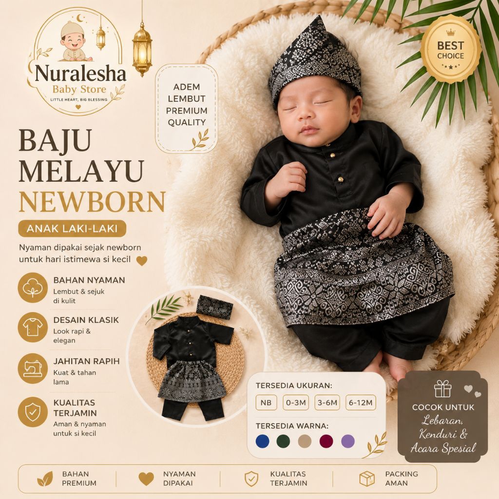 Baju Set Adat Minang Bayi Newborn Laki-Laki Setelan Melayu Polos Dengan Songket Nyaman Premium COD