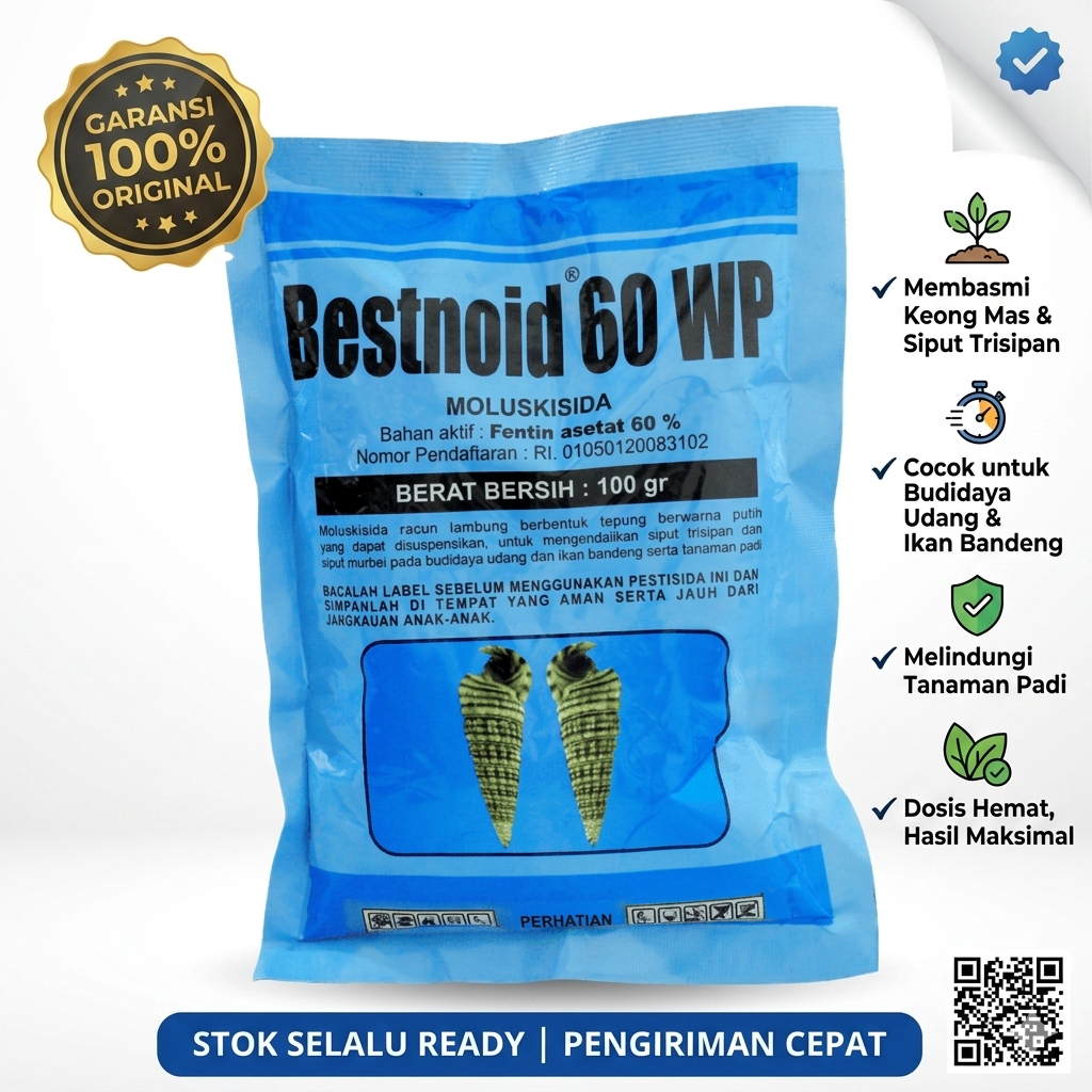 Moluskisida BESTNOID 60 WP 100gr DGW - Obat Pembasmi Keong Mas Racun Siput Sawah Tambak Padi