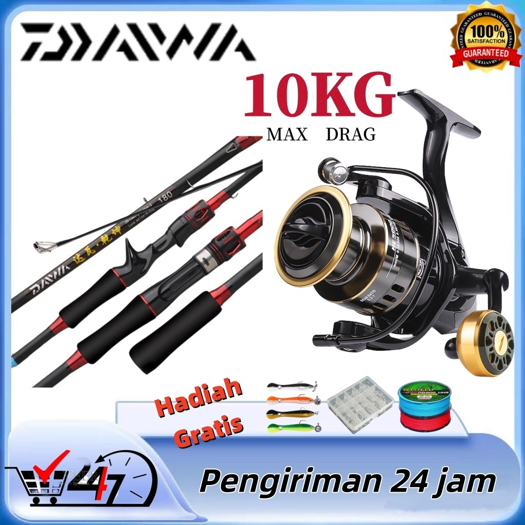 [5 Buah Set]Paket Joran DAIWA Jinzhan Merah M Casting + HE1000-7000 Reel Pancing  Max Drag 10kg  - B