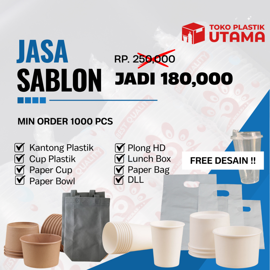Jasa Sablon Cup Lunch Box Plastik Free Desain