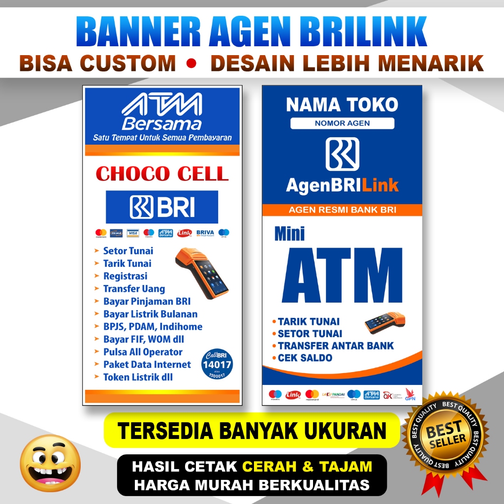 Banner BRILink Mini ATM / Paket 2 Banner Gambar EDC BRILink Tebal Bahan 280 GSM