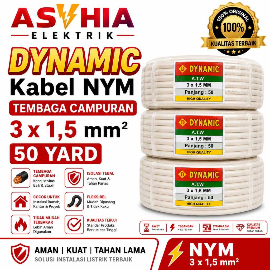 Kabel listrik Dynamic NYM 2 x 1.5 3 x 1.5 / Kabel tembaga / Kabel kawat 1 Roll