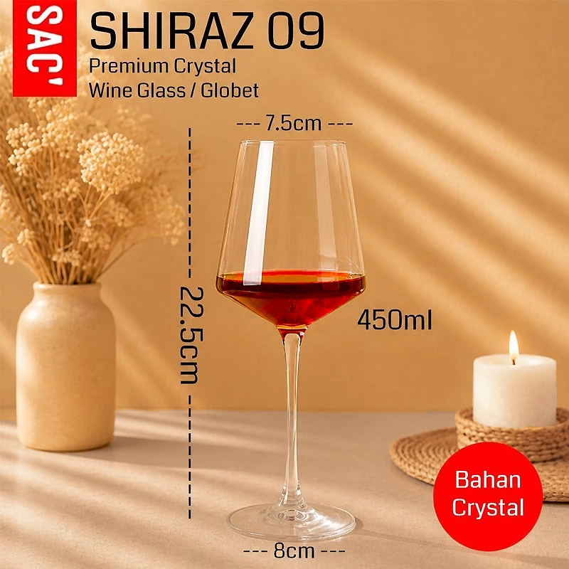 SHIRAZ 09 Gelas Wine Kaca Wine Globet Wine Glass Anggur Crystal Glass Gelas Kristal Red Glass