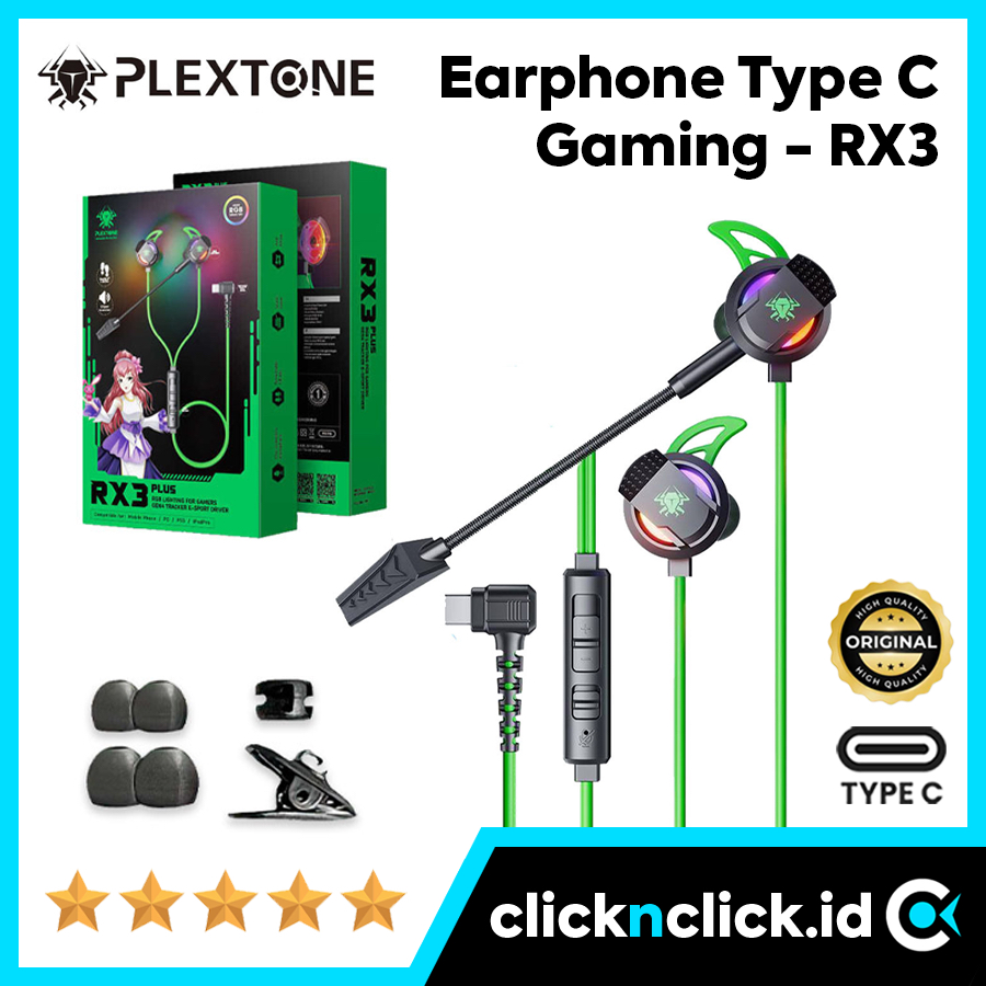 PLEXTONE RX3 Plus Earphone Mic Gaming USB Type C - 7.1 Hifi Surround Sound Gen4 RGB Audio Headset Ea