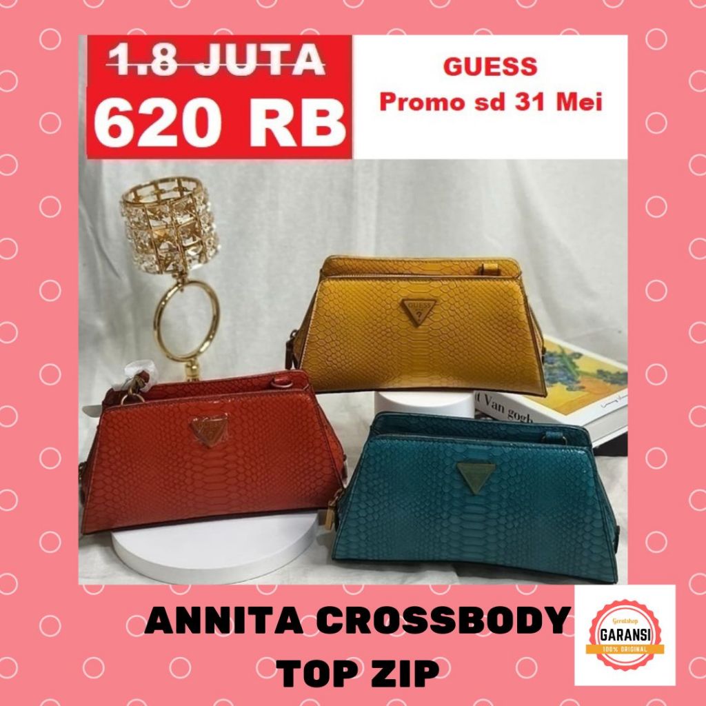 Tas sling bag Guess wanita seri ANNITA CROSSBODY TOP ZIP 100% Original Store