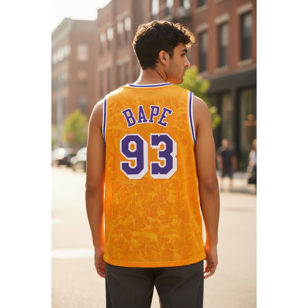 JERSEY BASKET PREMIUM IMPORT BAPE x LAKERS 93 BAPE KUNING