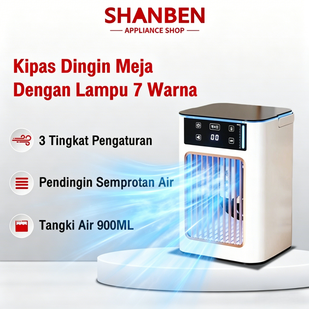 SHANBEN Air Cooler Mini Kipas Isi Daya USB Pelembap Semprotan Tangki Air 900ML Kipas Meja Untuk Ruma