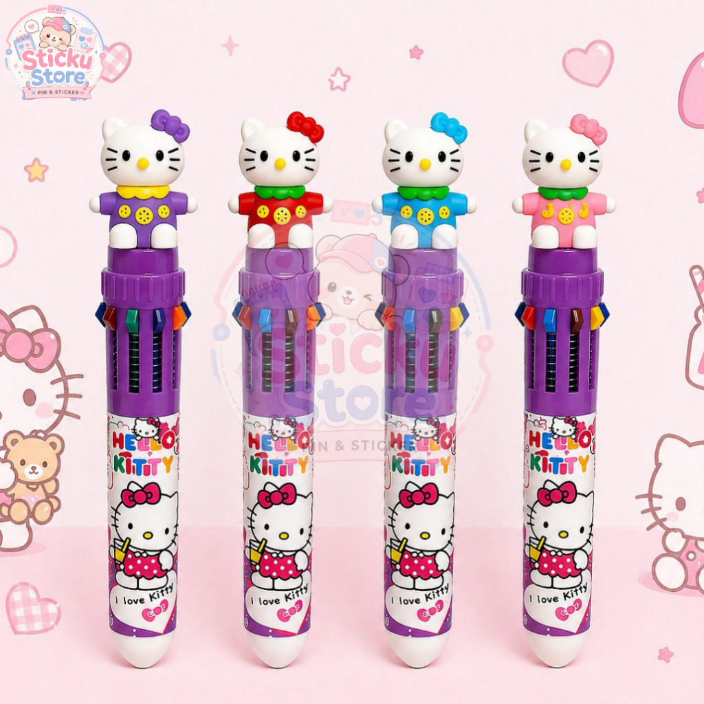 STICKU - Pen Hello Kitty Bulpen 10 Warna Tinta Pulpen Karakter Lucu Sanrio BP-038