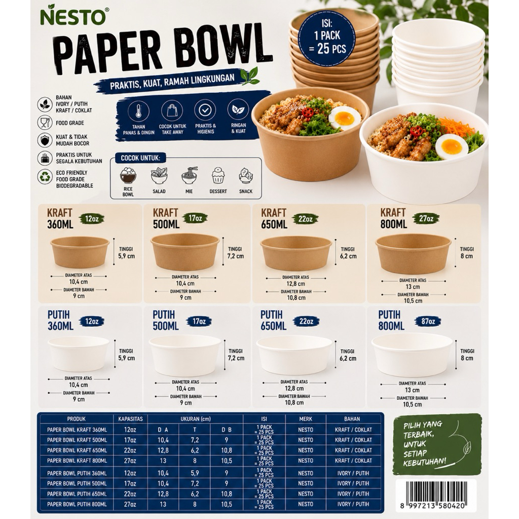 NESTO BOWL POLOS /PAPER BOWL NESTO 360ML/500ML/650ML/800ML