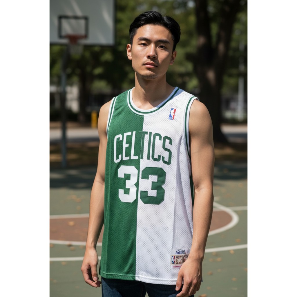 JERSEY BASKET PREMIUM IMPORT SPLIT CELTICS 33 LARRY BIRD HIJAU PUTIH