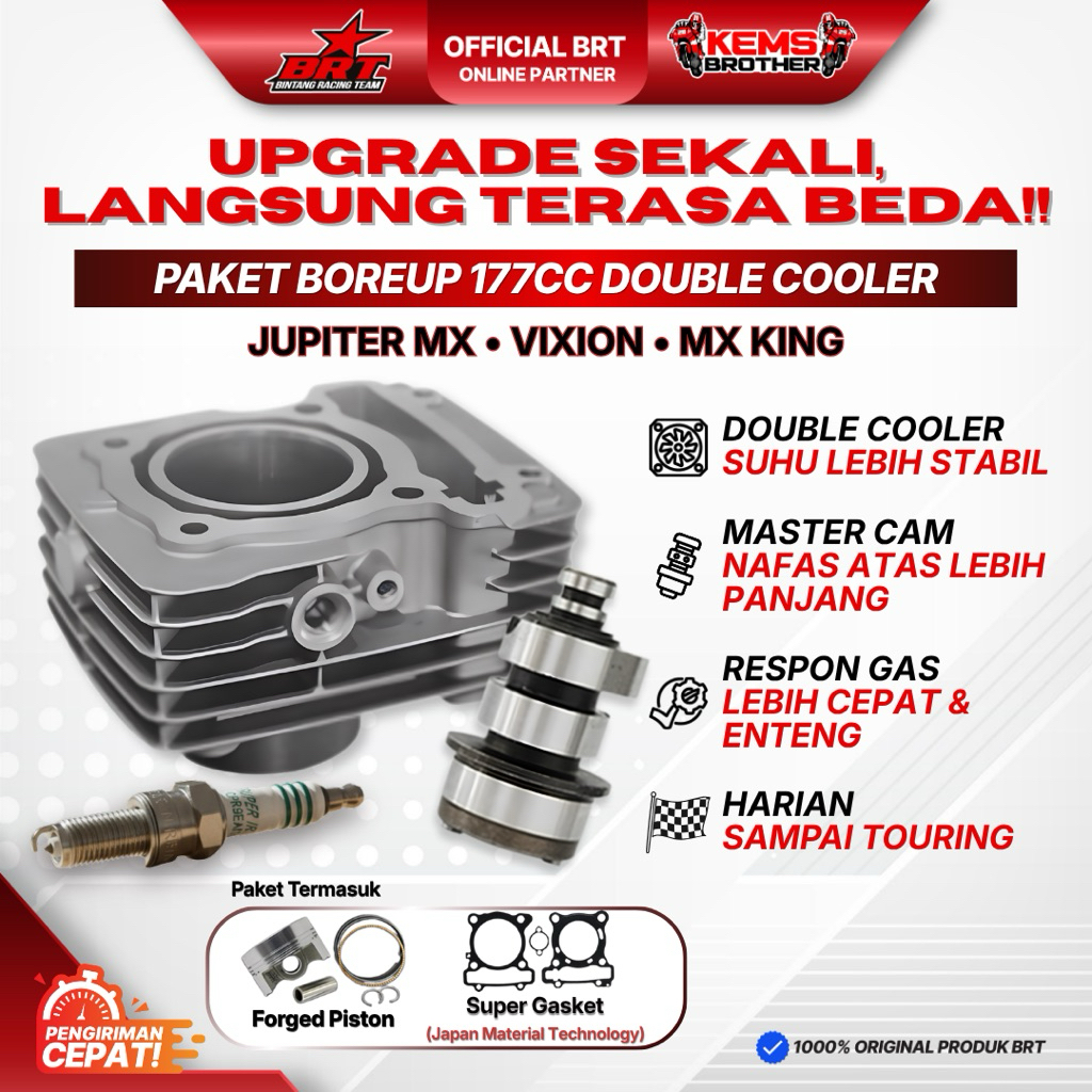 Blok Double Cooler Super Cast Iron Bore Up 177CC Jupiter MX, Vixion, MX King, Xabre, R15 dan Noken A