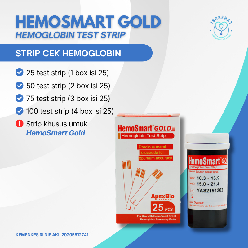 Strip Tes Alat ukur Hemoglobin HEMOSMART GOLD Hemoglobin Screening Test isi 25 pcs/boks