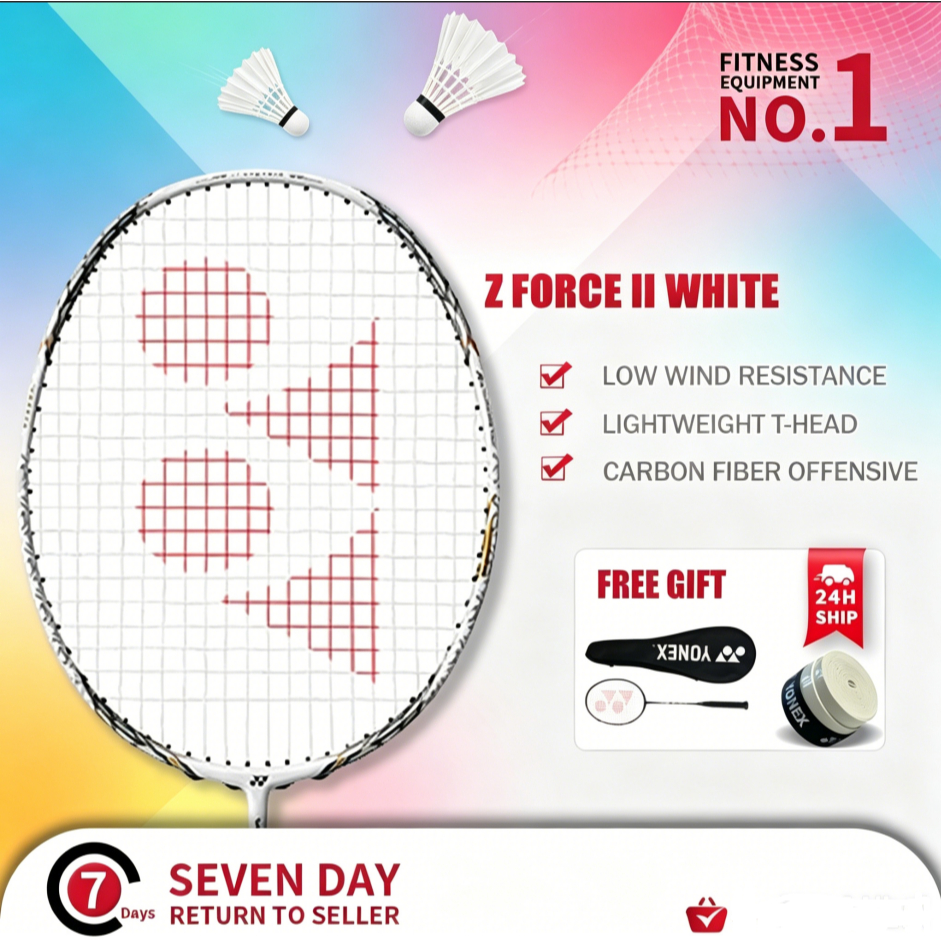 Raket Badminton YY VOLTRIC Z FORCE II WHITE 24lbs-28lbs Free Grip& Tas Siap Pakai Ready Stock