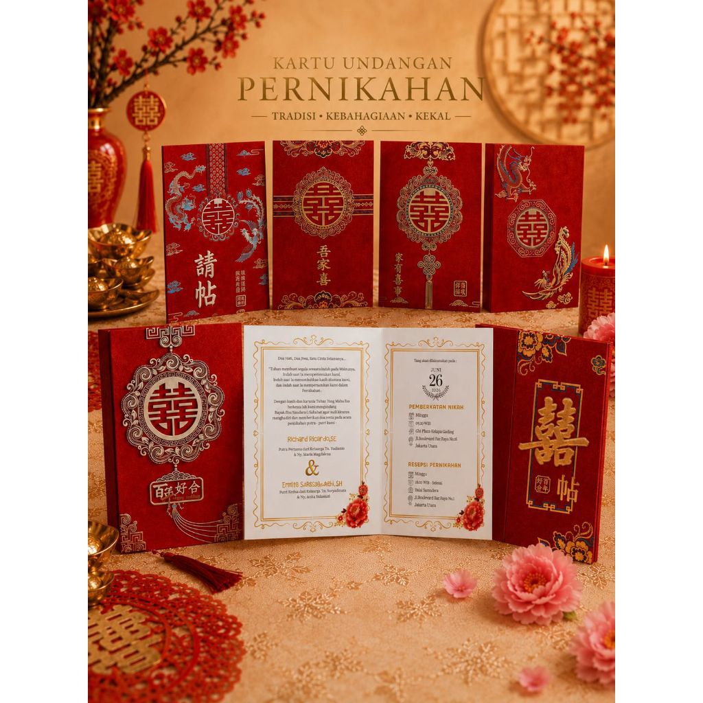 Wedding invitation chinese shuang xi undangan pernikahan sangjit cina mandarin